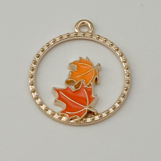 Maple leaves circle charm