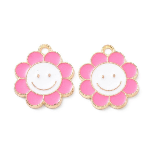 Pink smiley flower charm add on