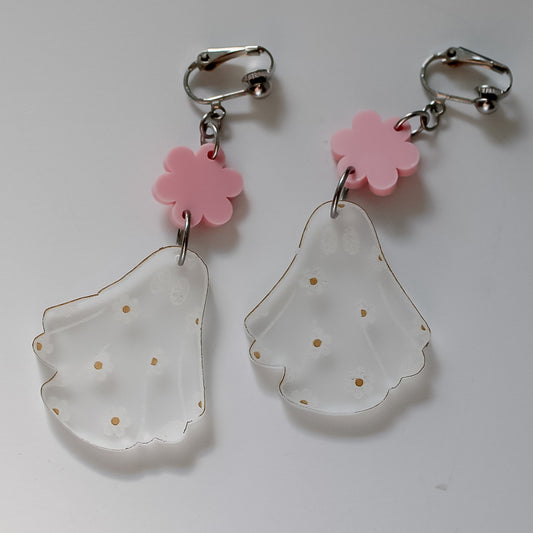 Pink floral ghost earrings