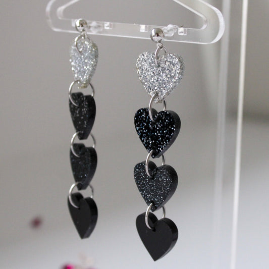 Black Hearts Earrings- clip or studs