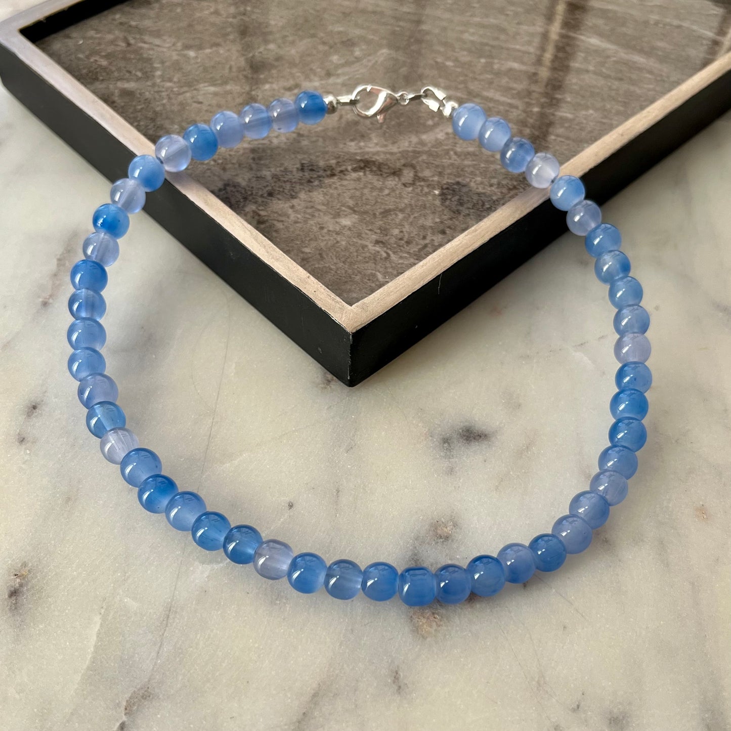 Dusty Blue 12.0” toddler strung necklace