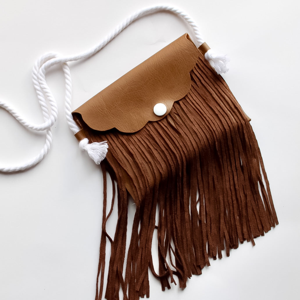 Medium brown fringe handbag